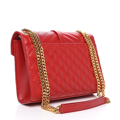 Saint Laurent Grain De Poudre Textured Mixed Matelasse Triquilt Medium Monogram Satchel New Red 2 of 8