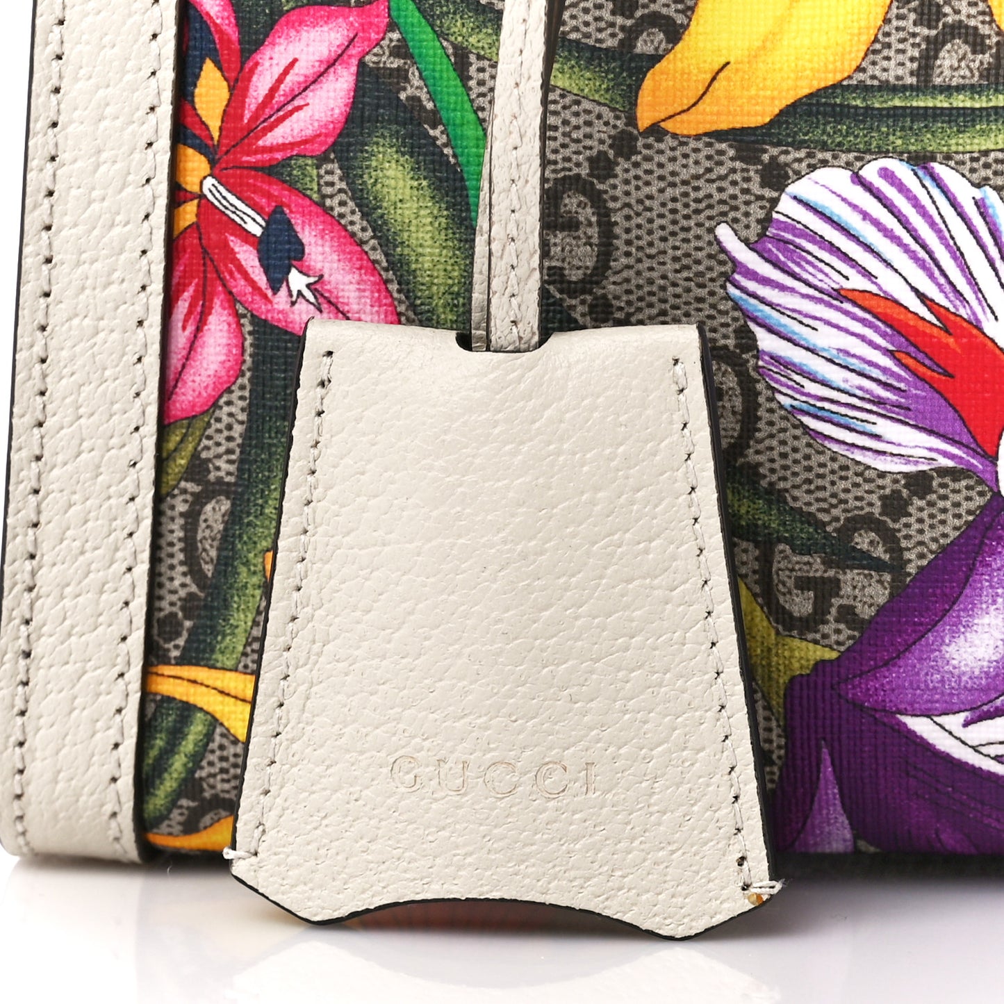 GG Supreme Monogram Flora Textured Calfskin Small Padlock Tote Beige Ebony Multicolor Mystic White