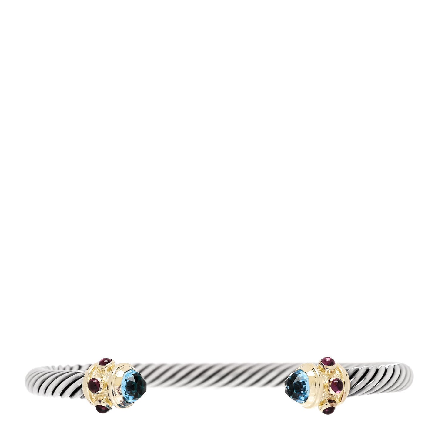 Sterling Silver 14K Yellow Gold Blue Topaz Pink Tourmaline 5mm Cable Renaissance Bracelet
