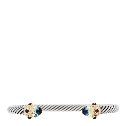 David Yurman Sterling Silver 14K Yellow Gold Blue Topaz Pink Tourmaline 5mm Cable Renaissance Bracelet 1 of 6