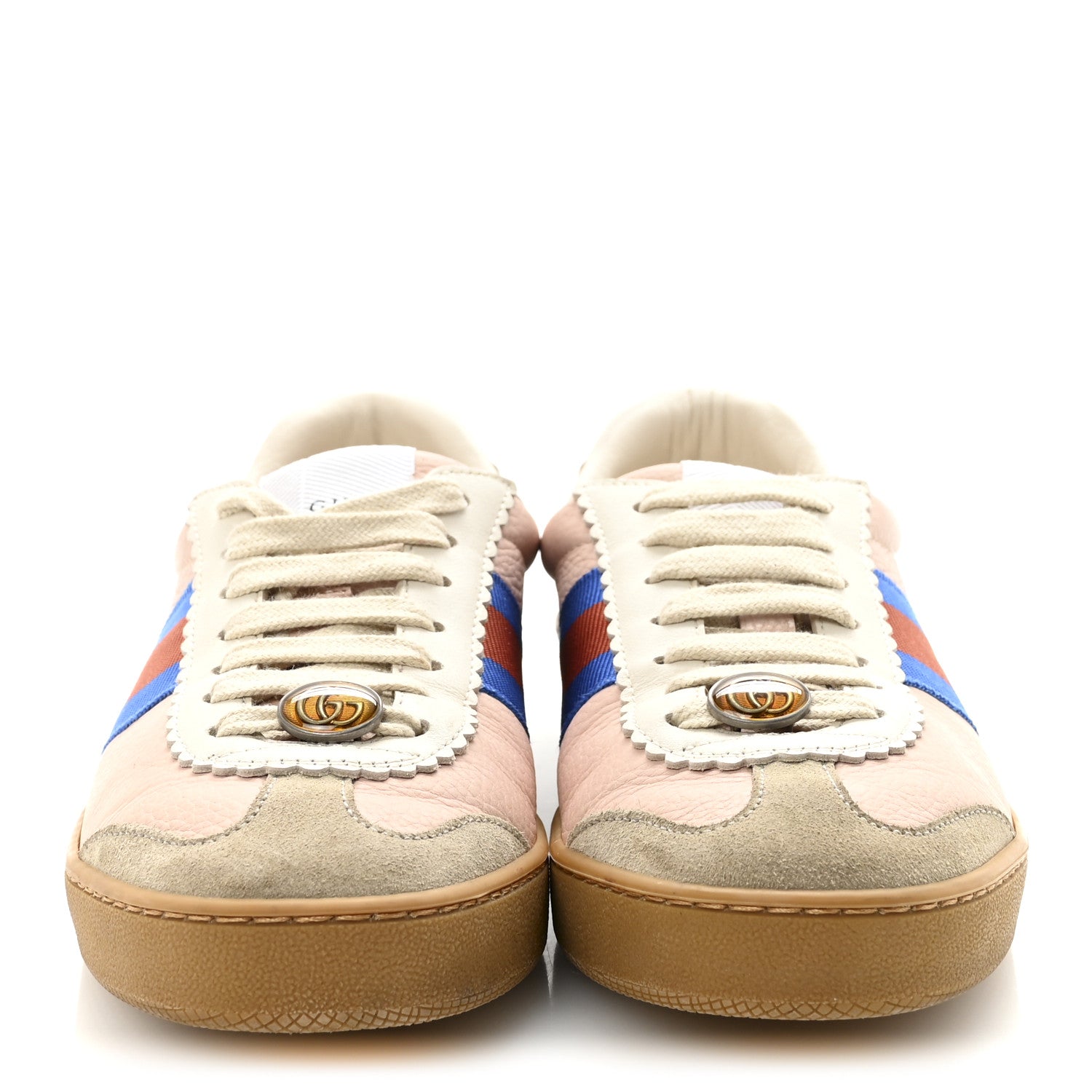 Gucci Calfskin Suede Web Womens G74 Sneakers 37 Oatmeal Soft Rose 3 of 10