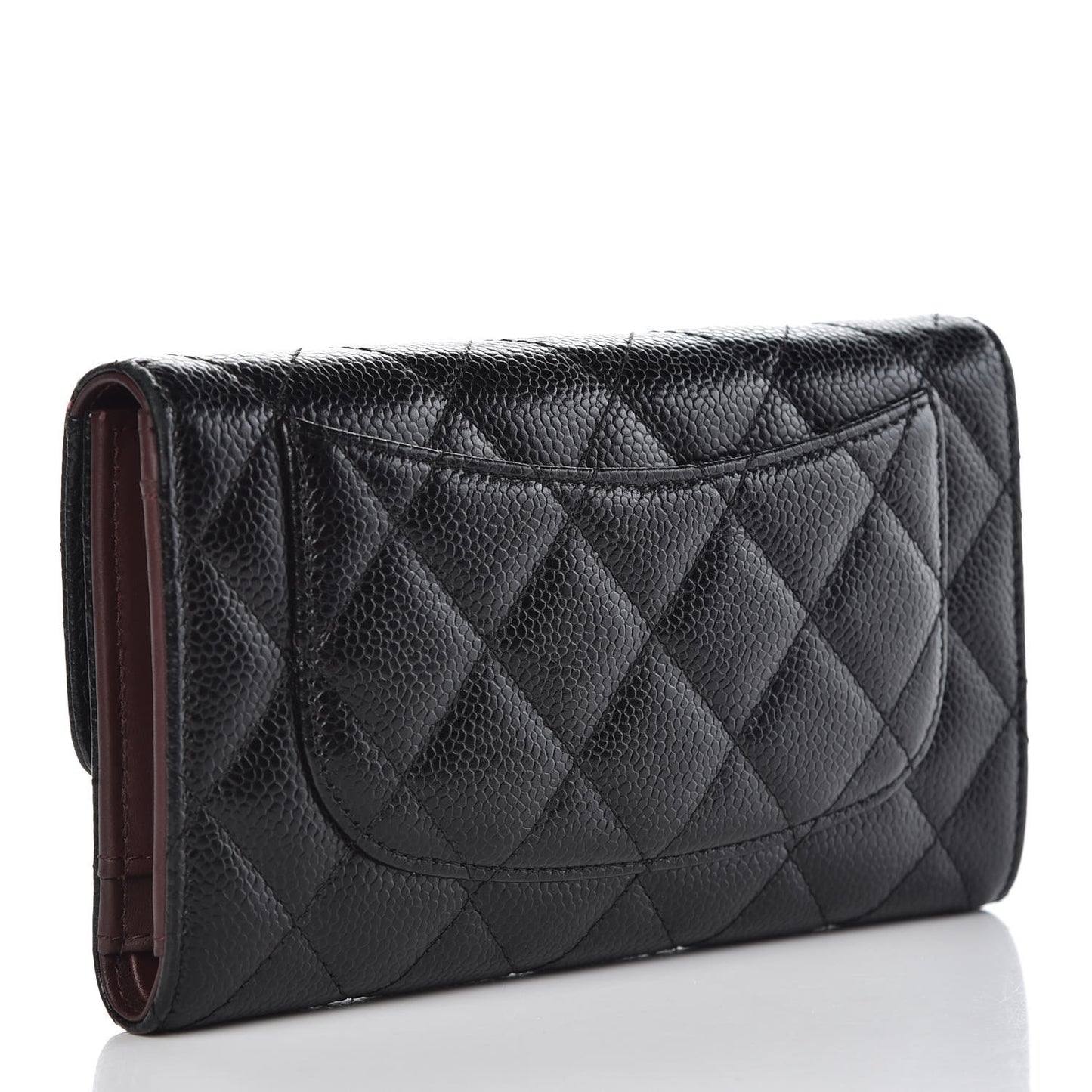 Caviar Quilted Long Flap Wallet Black