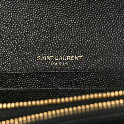Saint Laurent Grain De Poudre Matelasse Chevron Monogram Flap Wallet Black 6 of 8