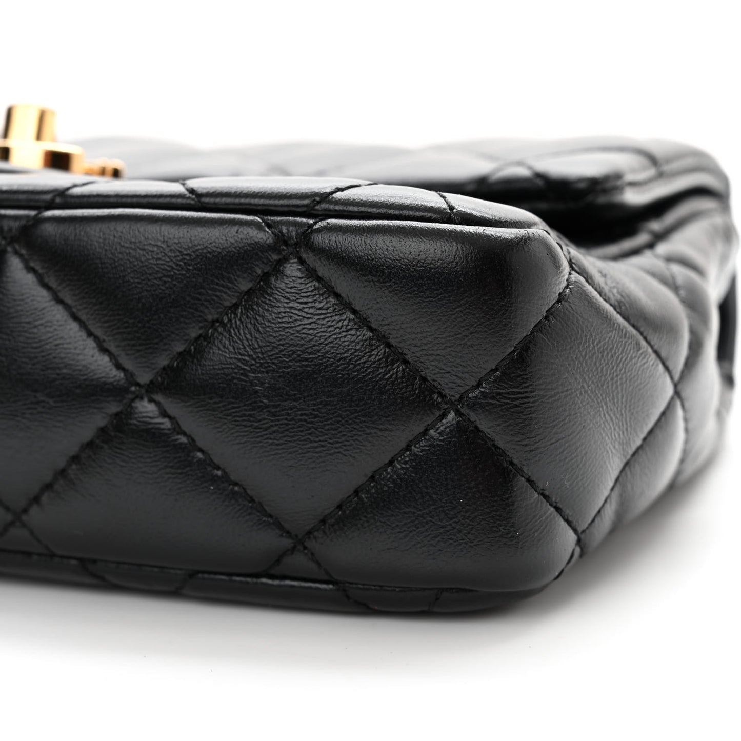 Shiny Lambskin Quilted Golden Links Top Handle Flap Black