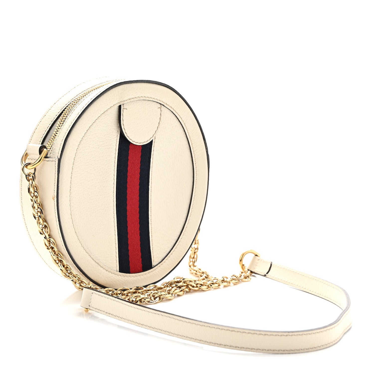 Gucci Textured Calfskin Web Mini Ophidia Round Shoulder Bag Mystic White 3 of 11