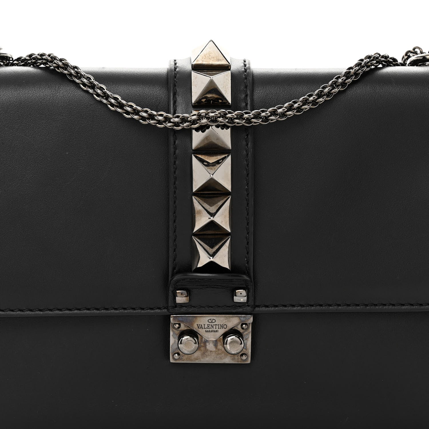Valentino Garavani Vitello Medium Glam Lock Rockstud Flap Black 7 of 12