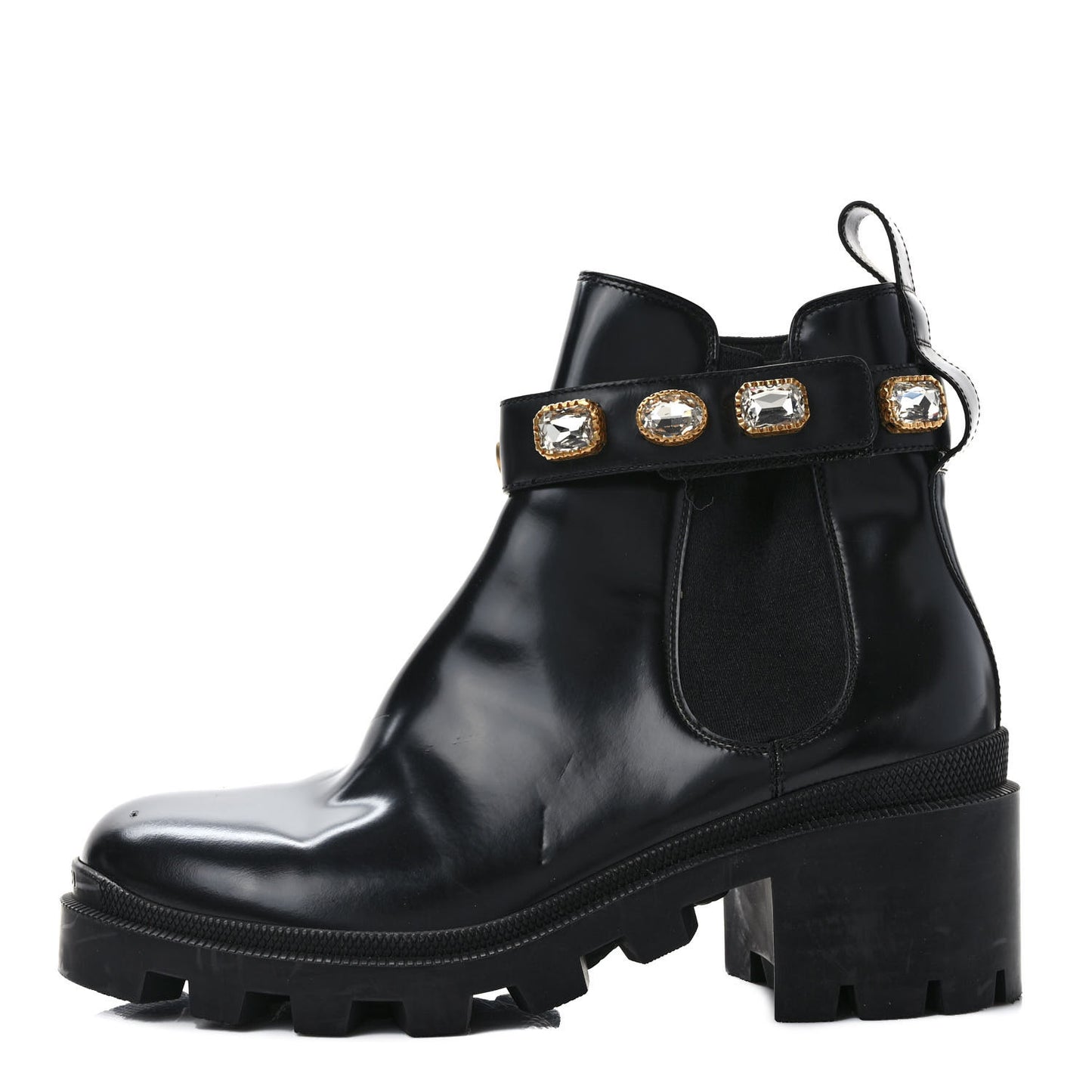 Calfskin Crystal GG Trip Chelsea Ankle Boots 40.5 Black
