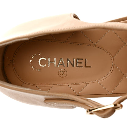 Chanel Lambskin Grosgrain Quilted CC Cap Toe Logo Ankle Strap Pumps 41 Black Beige 7 of 9