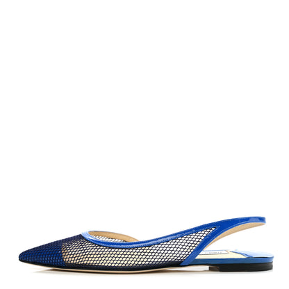 Jimmy Choo Patent Mesh Calfskin Fetto Flats 38 Blue 1 of 8