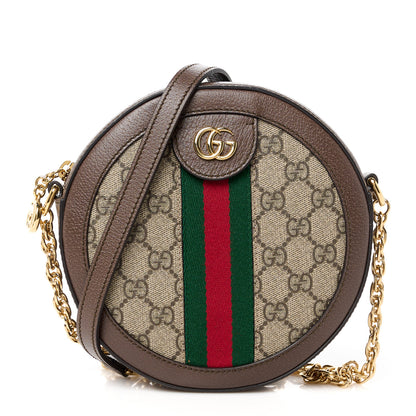 Gucci GG Supreme Monogram Web Mini Ophidia Round Shoulder Bag Brown 1 of 11
