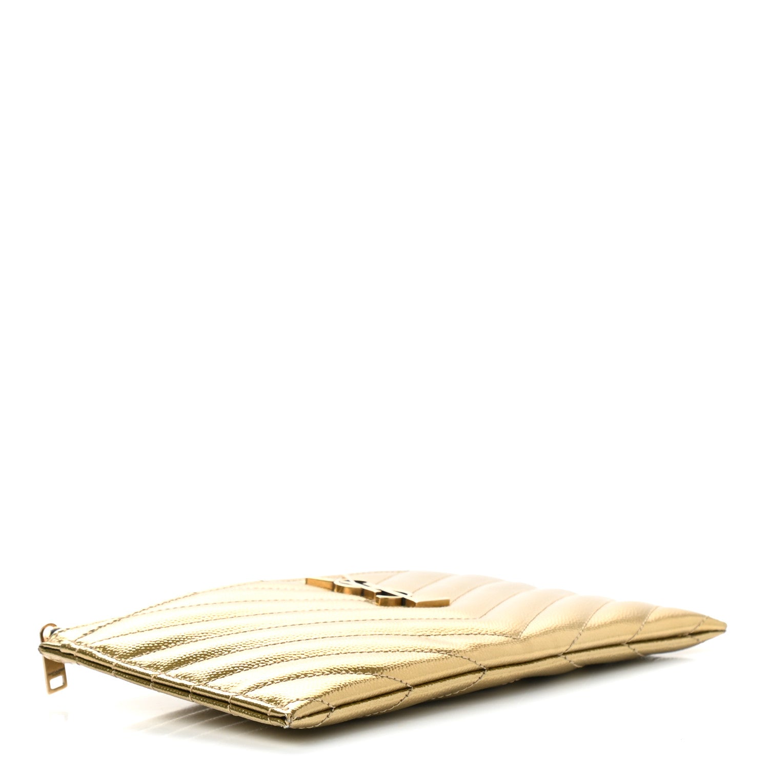 Saint Laurent Iridescent Grain De Poudre Matelasse Chevron Monogram Bill Pouch Gold 4 of 7