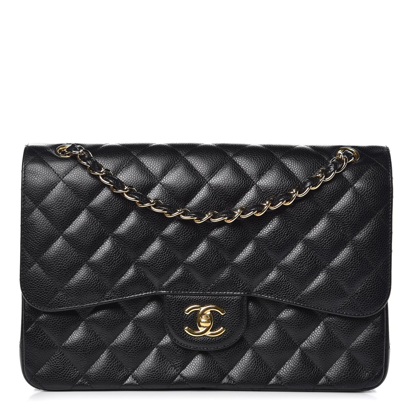 Caviar Quilted Jumbo Double Flap Black