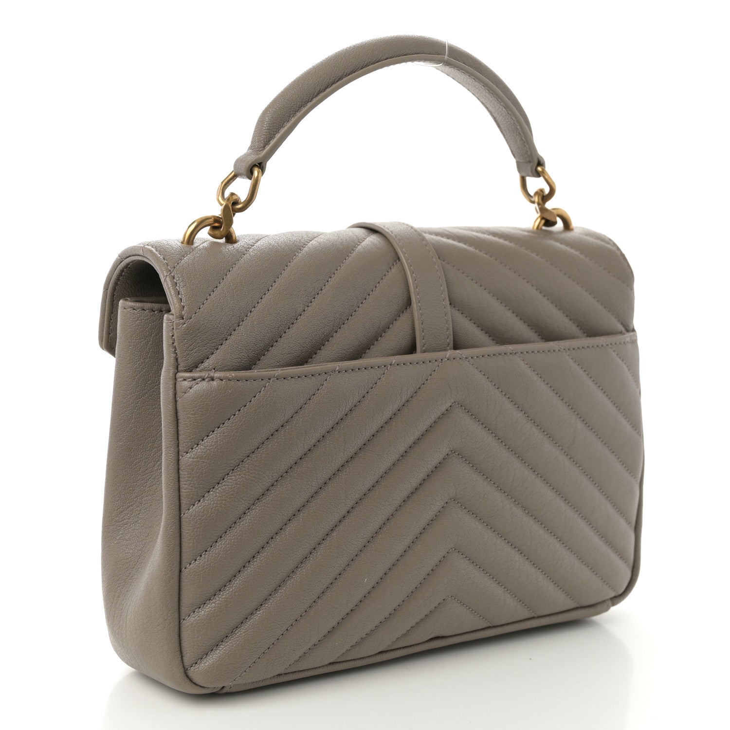 Saint Laurent Sheepskin Matelasse Chevron Monogram Medium College Bag Greyish Brown 3 of 14