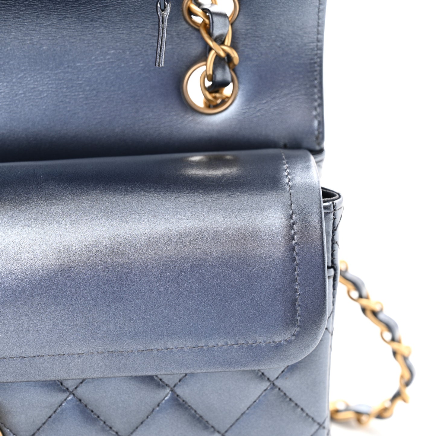 Metallic Lambskin Quilted Small Double Flap Blue