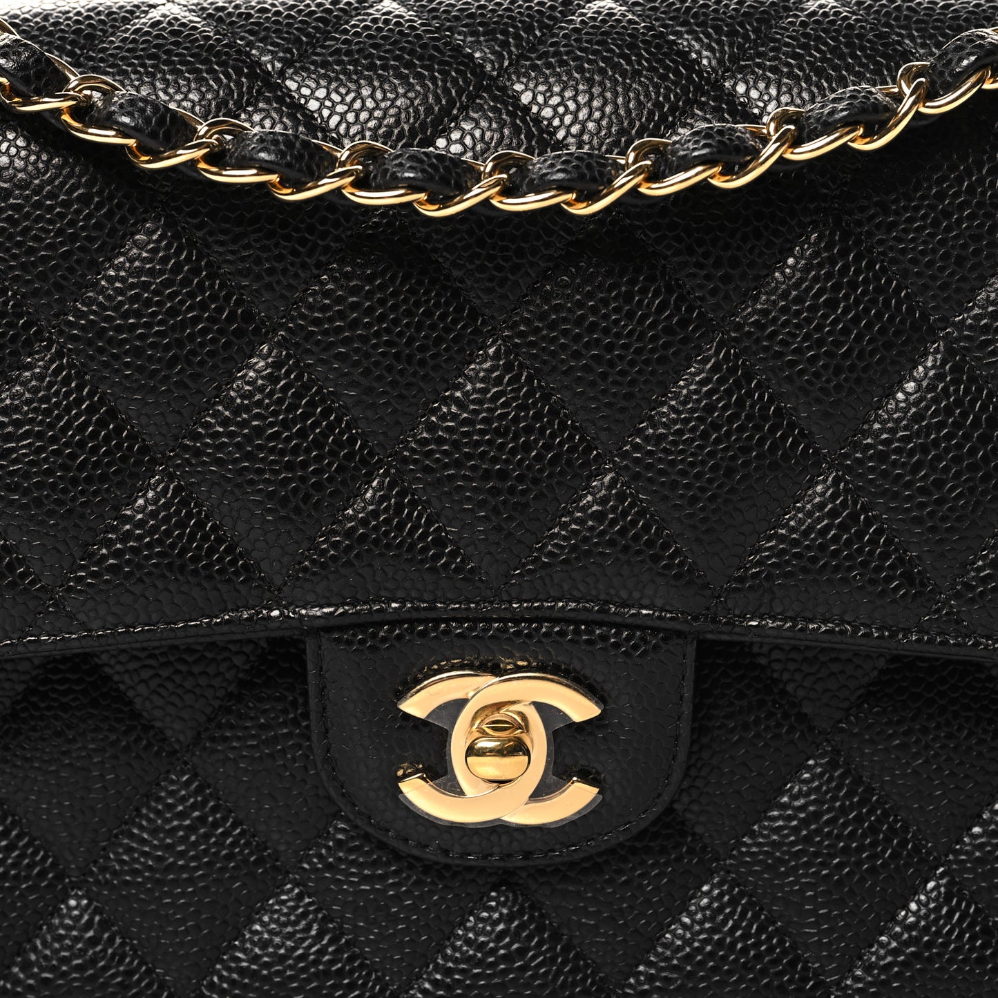 Caviar Quilted Medium Double Flap Black