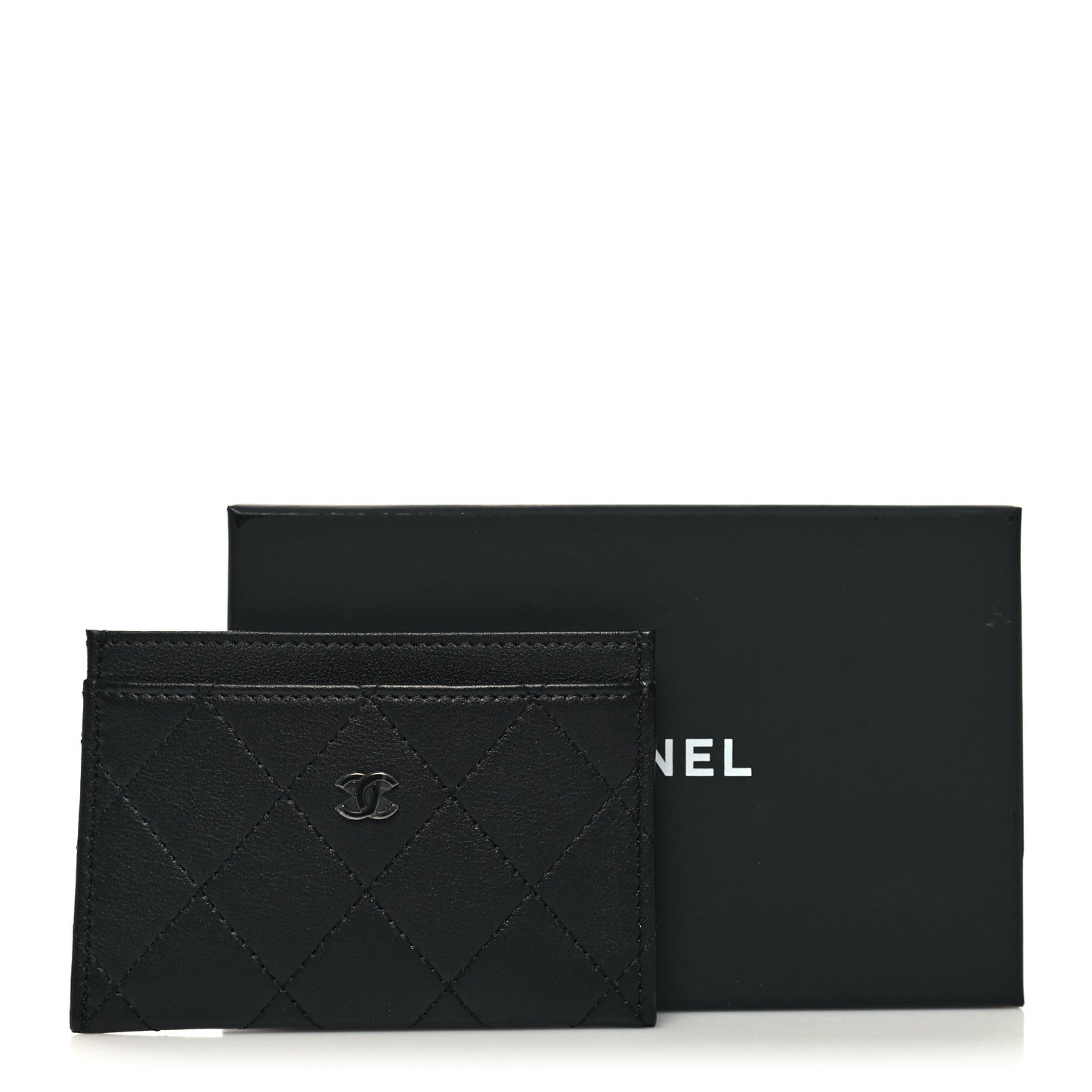 Lambskin Glitter Quilted Card Holder Black