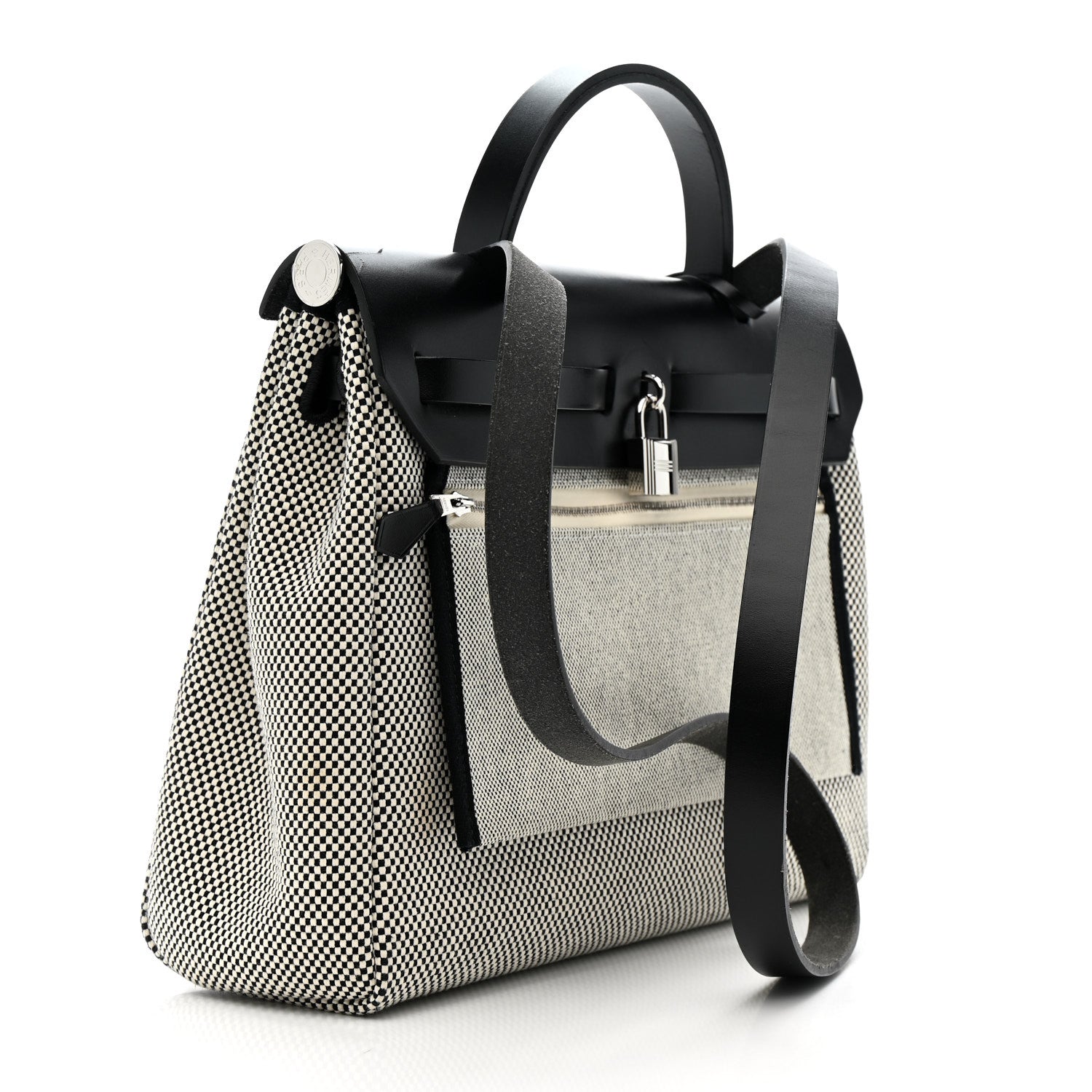 Hermes Vache Hunter Criss Viking Herbag Zip Retourne 31 PM Ecru Black 4 of 12