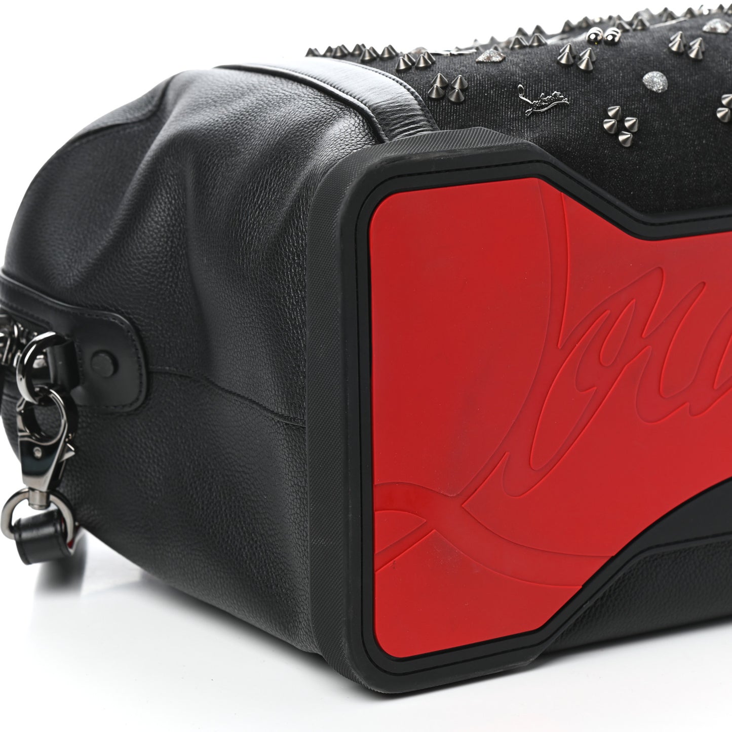Calfskin Studded Spikes Shoulder Bag Black