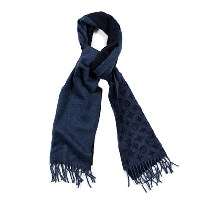 Louis Vuitton Cashmere Wool Monogram Scarf Navy 1 of 6