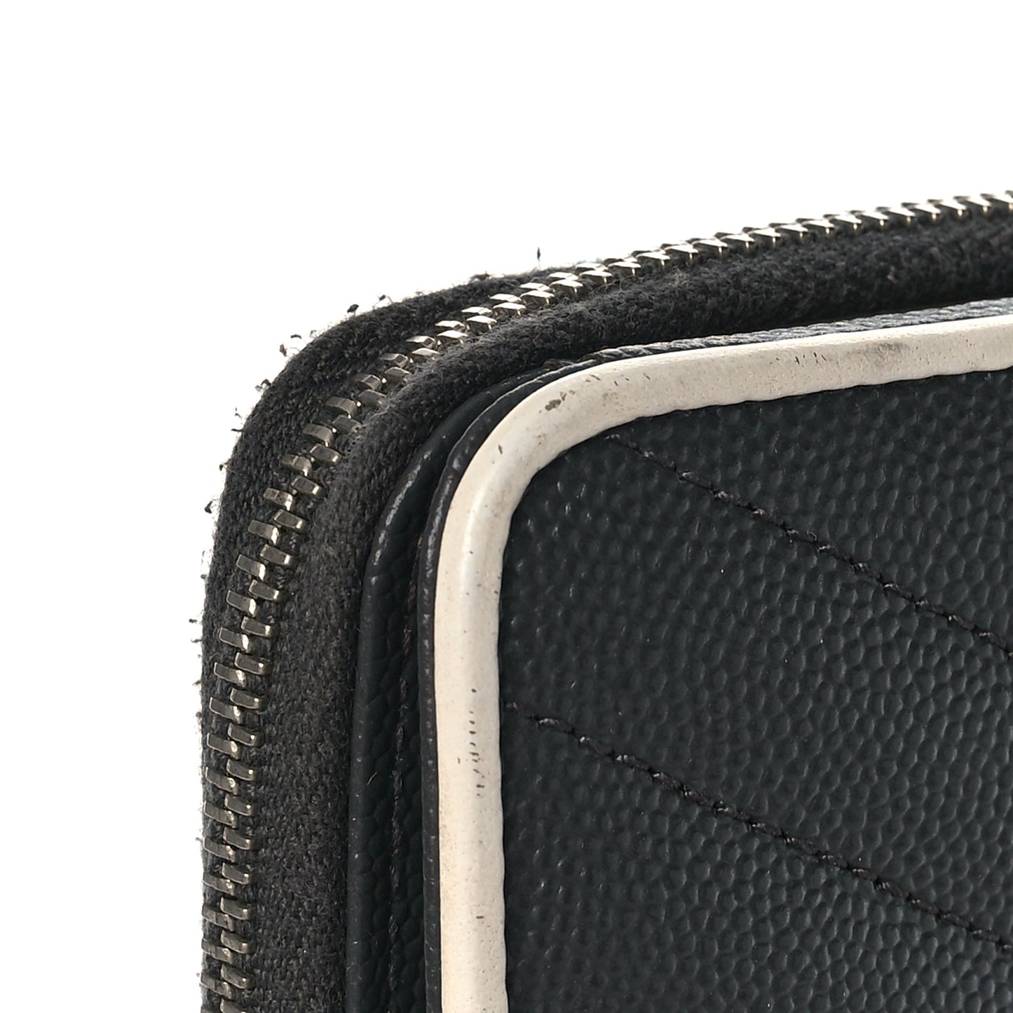 Grain De Poudre Matelasse Chevron Monogram Compact Zip Around Wallet Asphalt White