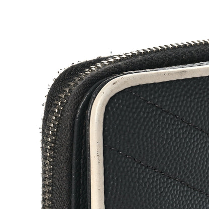 Saint Laurent Grain De Poudre Matelasse Chevron Monogram Compact Zip Around Wallet Asphalt White 10 of 10