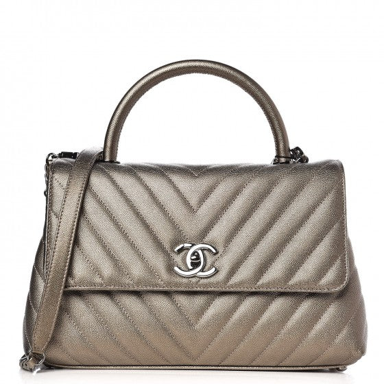 Chanel Metallic Caviar Chevron Quilted Small Coco Handle Flap Light Gold 1 of 1