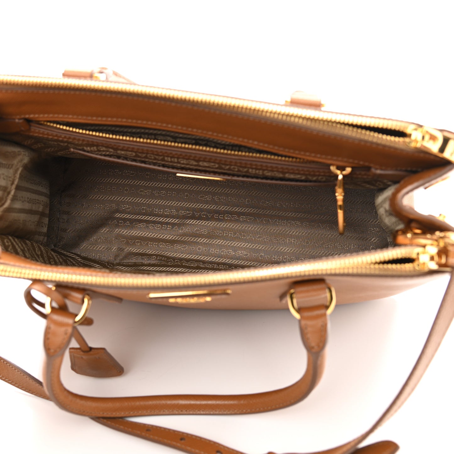 Saffiano Lux Large Galleria Double Zip Tote Caramel