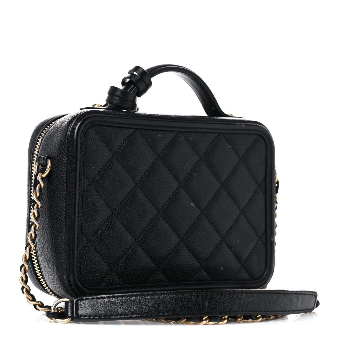 Caviar Quilted Small CC Filigree Vanity Case Black