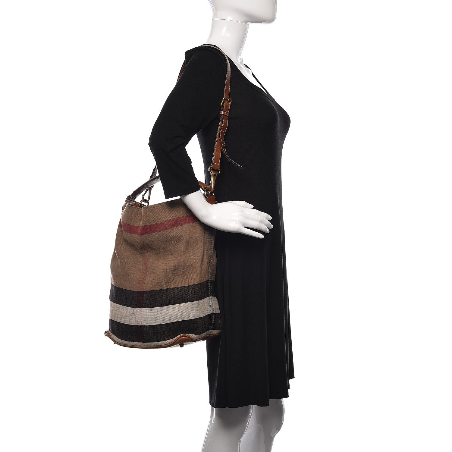 Burberry Canvas Mega Check Medium Ashby Hobo Saddle Brown 3 of 18