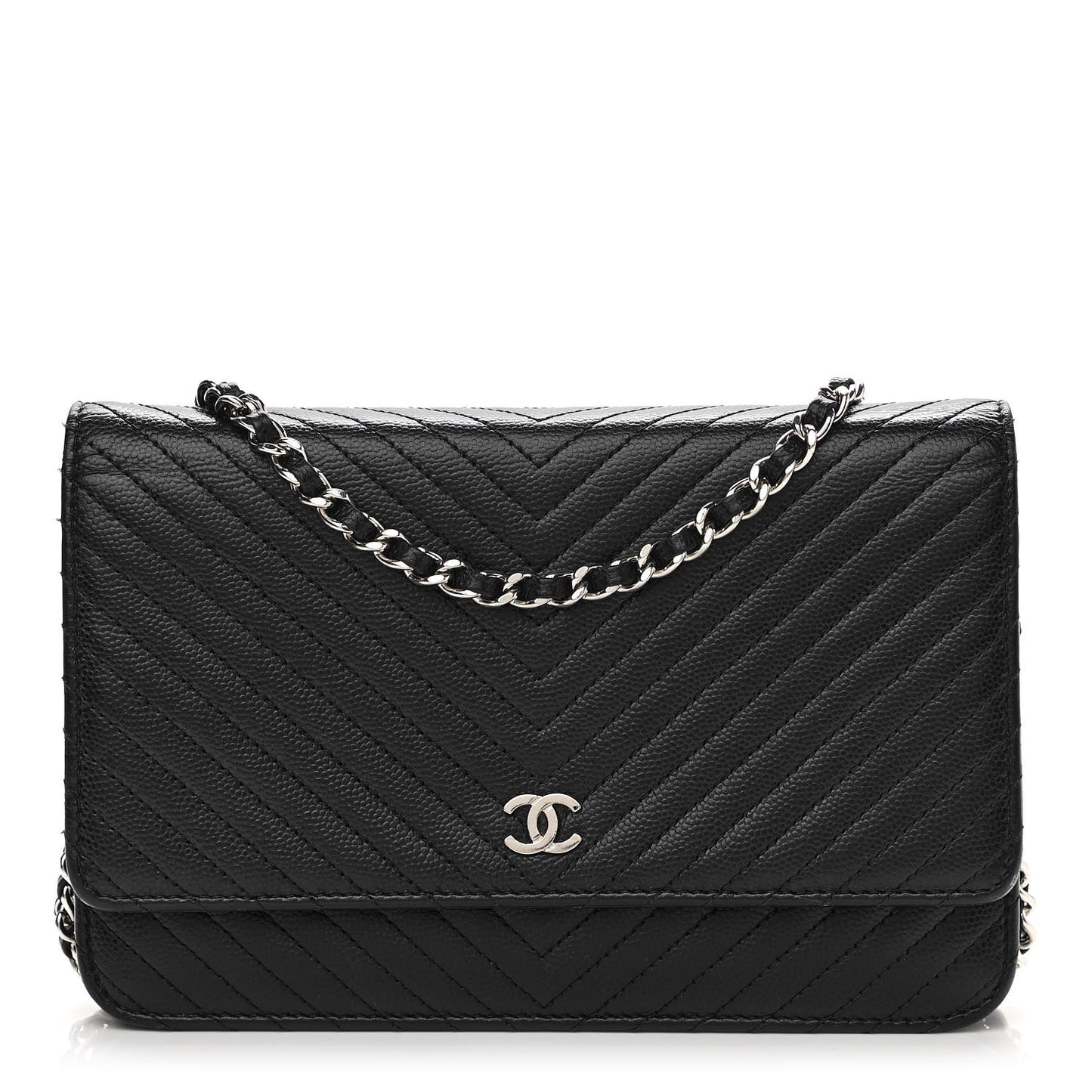 Caviar Chevron Quilted Wallet On Chain WOC Black