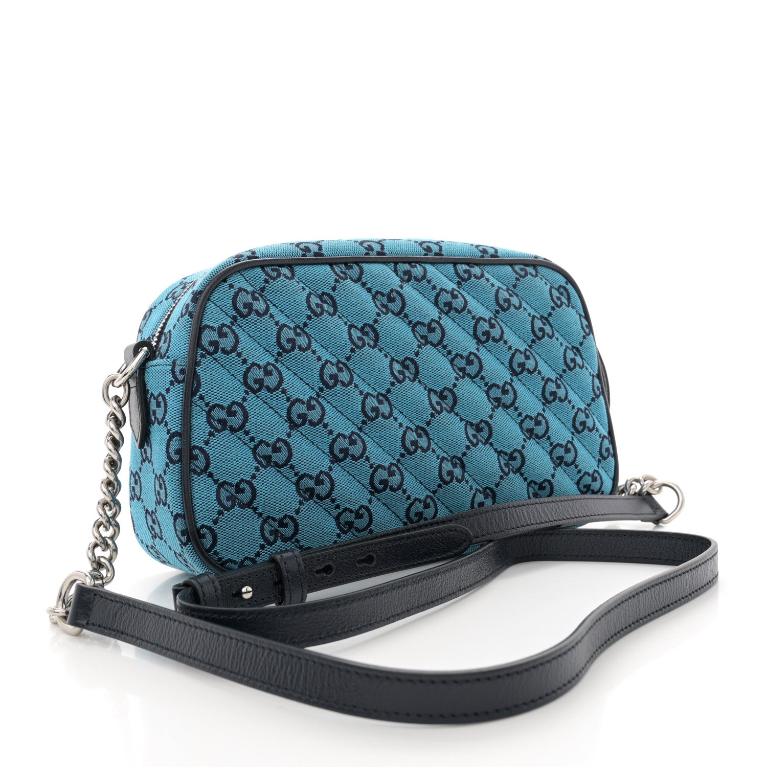 Gucci Monogram Multicolor Matelasse Diagonal Small GG Marmont Chain Shoulder Bag Light Blue 3 of 11