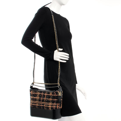 Chanel Tweed Calfskin Medium Gabrielle Hobo Black Brown 2 of 9
