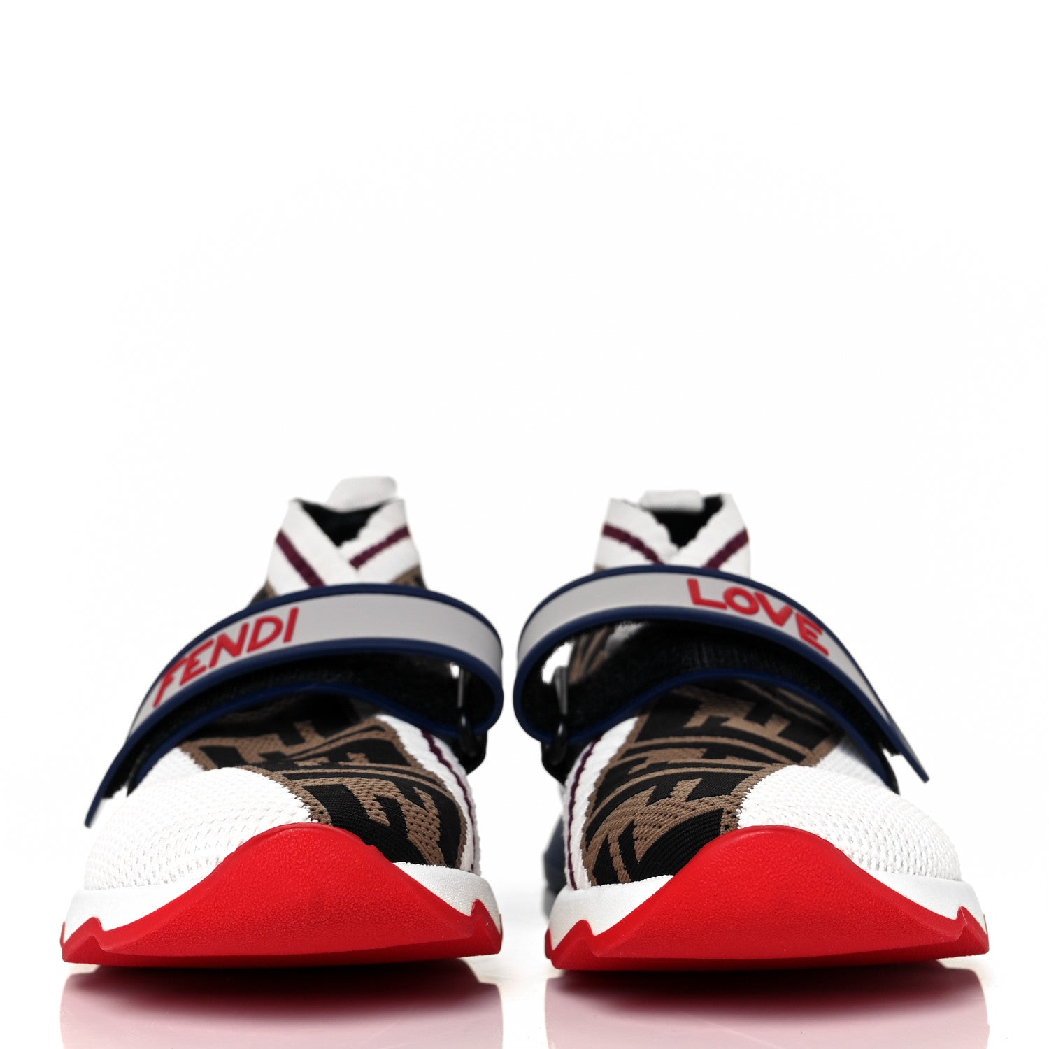 Fendi Stretch Yarn FF Stiff Band Rockoko Sneakers 36 White Tobacco Red 2 of 8