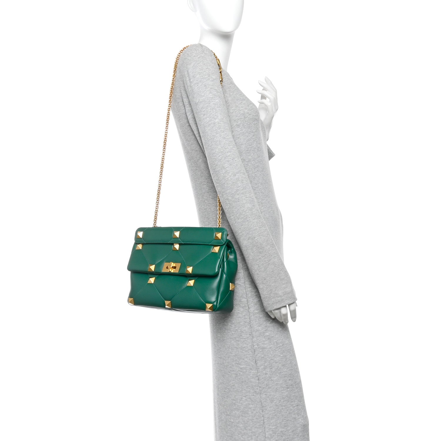 Valentino Garavani Nappa Large Roman Stud Shoulder Bag Jungle 2 of 9