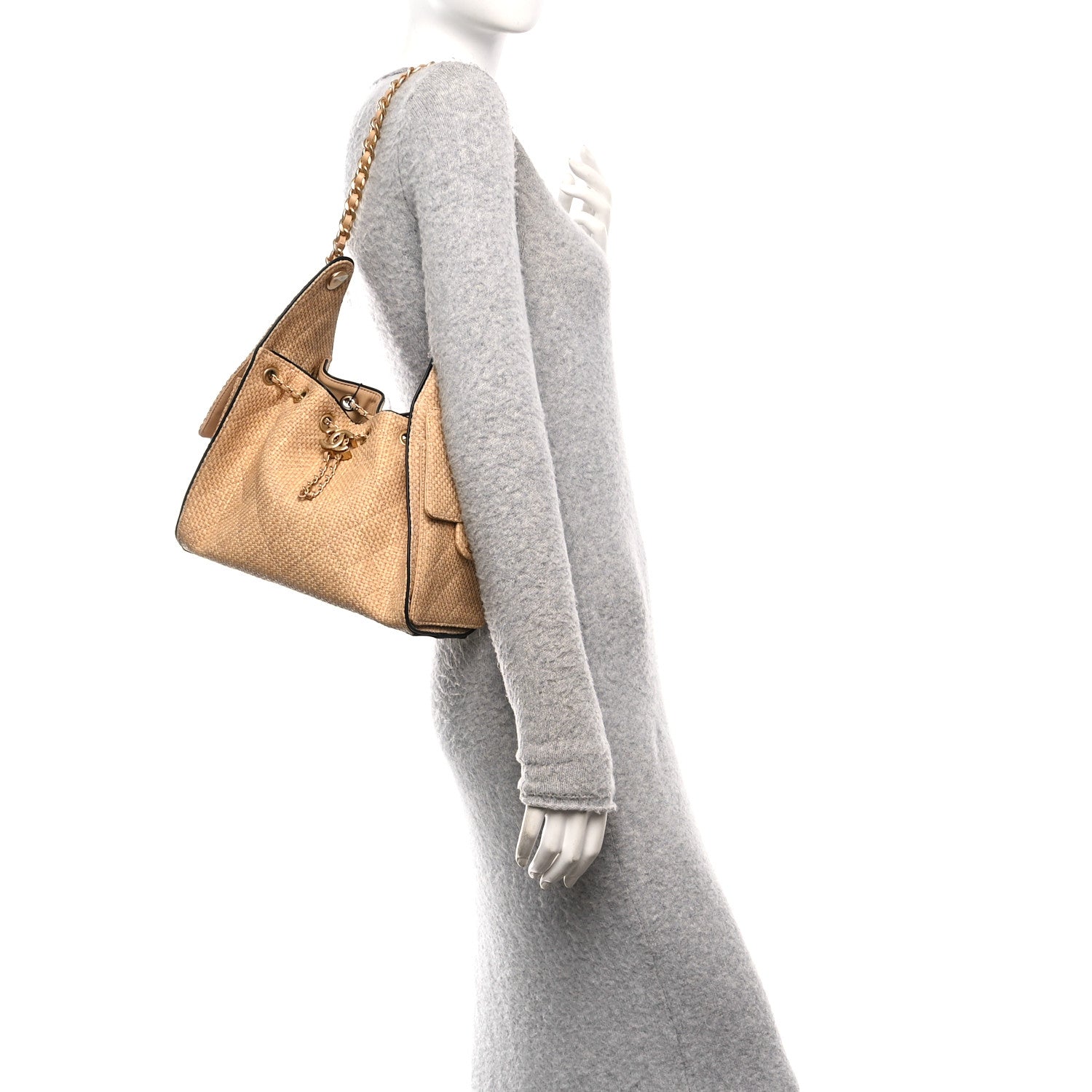 Chanel Braided Raffia Calfskin Quilted Small Chanel 25 Handbag Beige Black 2 of 10