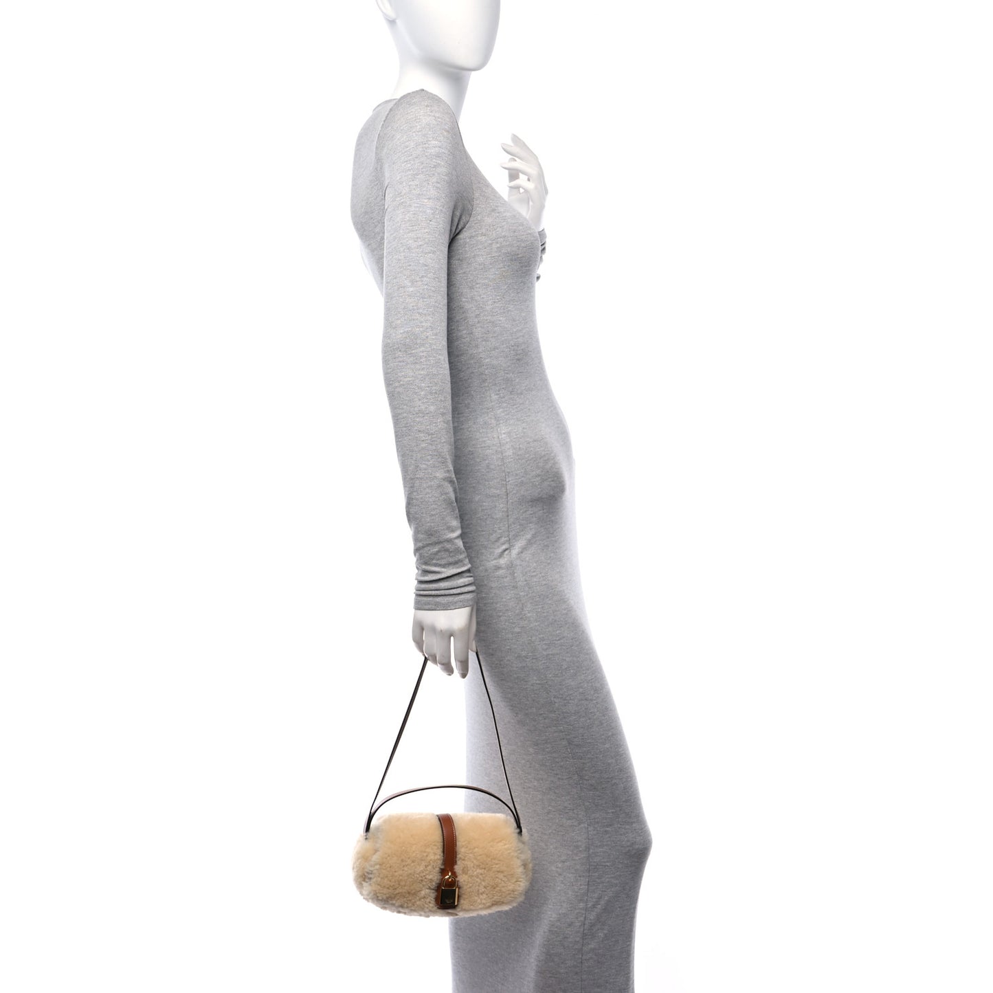 Shearling Smooth Calfskin Tabou Clutch on Strap Natural Tan