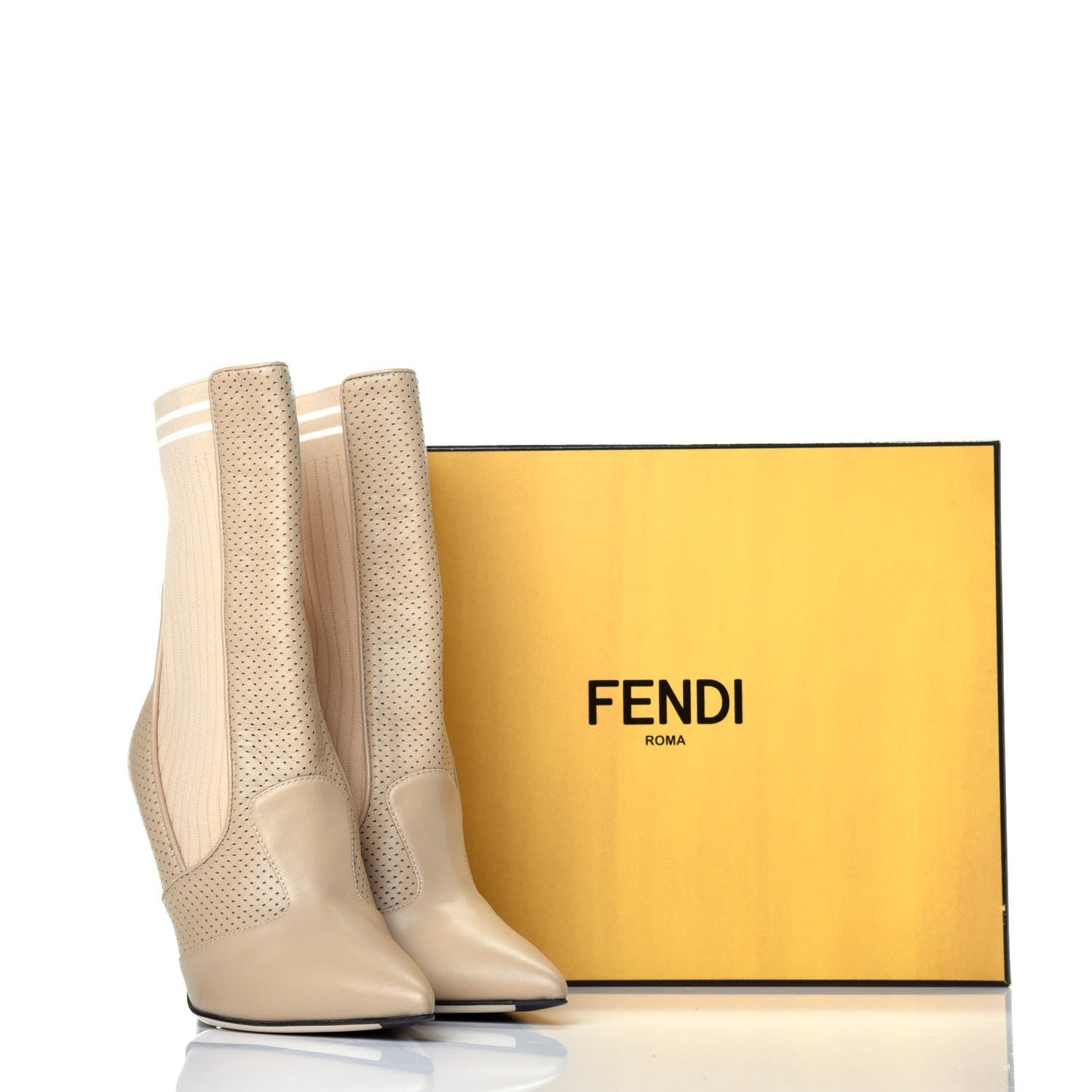 Fendi Nappa Stretch Fabric Perforated Striped Rockoko 105mm Sock Boots 35 Amido 8 of 8