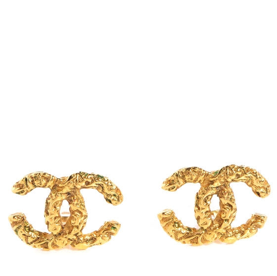 Textured CC Clip On Earrings Gold
