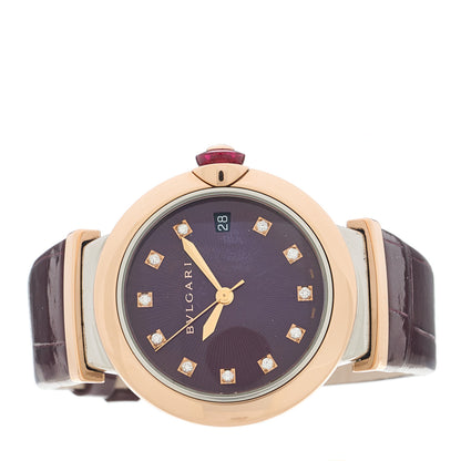 Bulgari Stainless Steel 18K Rose Gold Alligator Diamond 33mm LVCEA Quartz Watch Burgundy 2 of 5