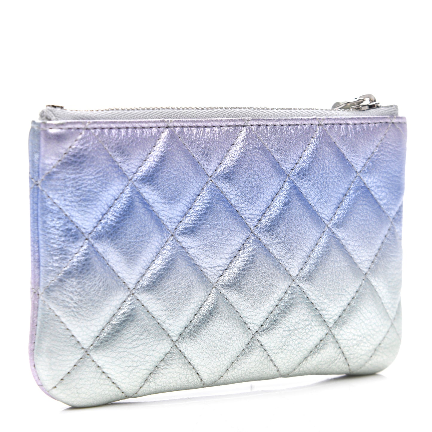 Gradient Metallic Calfskin Quilted Small Cosmetic Pouch Silver Blue Yellow Purple