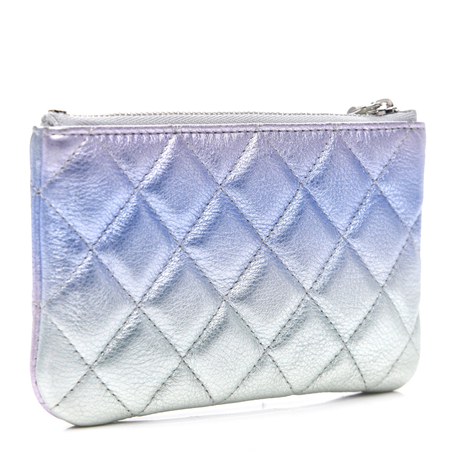 Chanel Gradient Metallic Calfskin Quilted Small Cosmetic Pouch Silver Blue Yellow Purple 3 of 8
