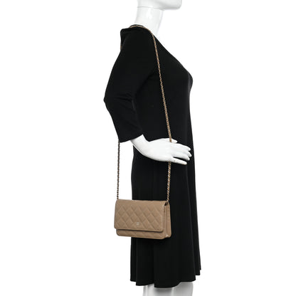 Chanel Caviar Quilted Wallet on Chain WOC Dark Beige 2 of 11