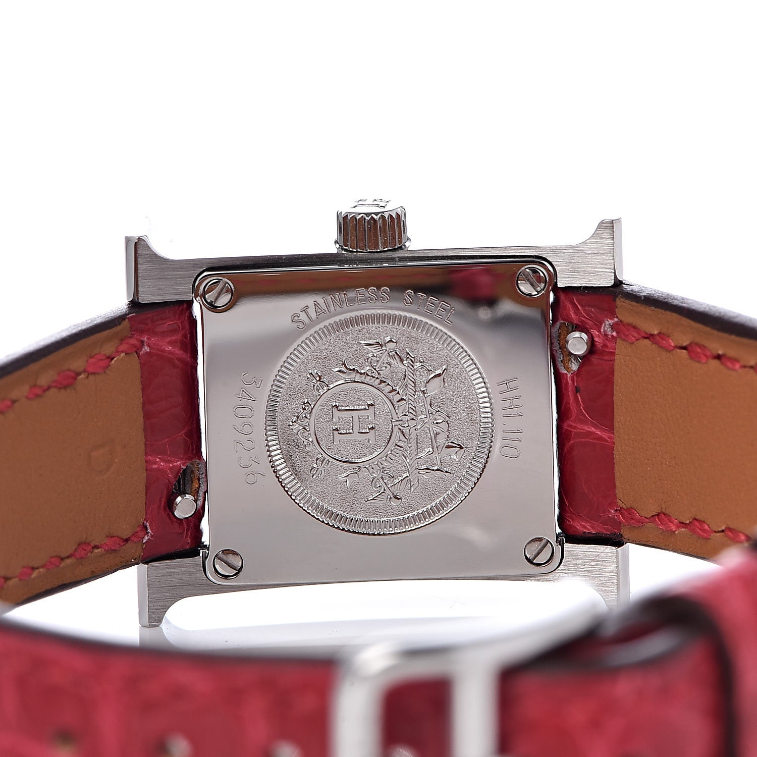Hermes Stainless Steel Alligator Diamond Mother of Pearl 17.2mm Heure H Hour Quartz Watch Braise 5 of 11