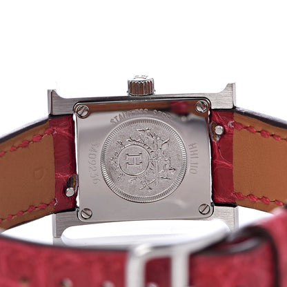 Hermes Stainless Steel Alligator Diamond Mother of Pearl 17.2mm Heure H Hour Quartz Watch Braise 5 of 11