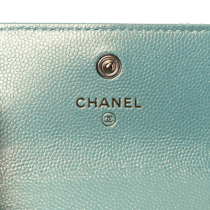 Chanel Iridescent Caviar Quilted Pearl On Top Coin Purse With Chain Light Green 6 of 11