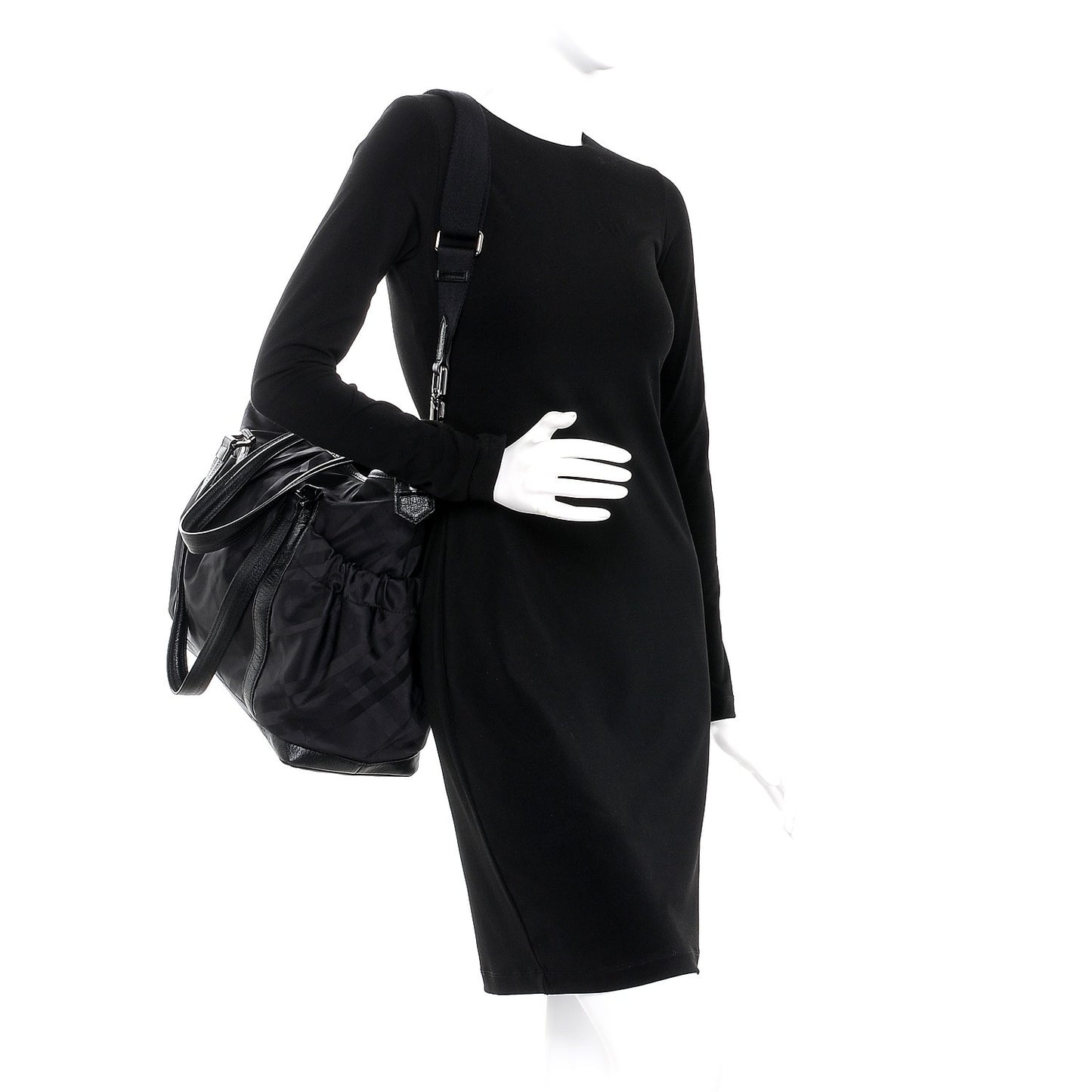 Nylon Tonal Check Diaper Bag Black