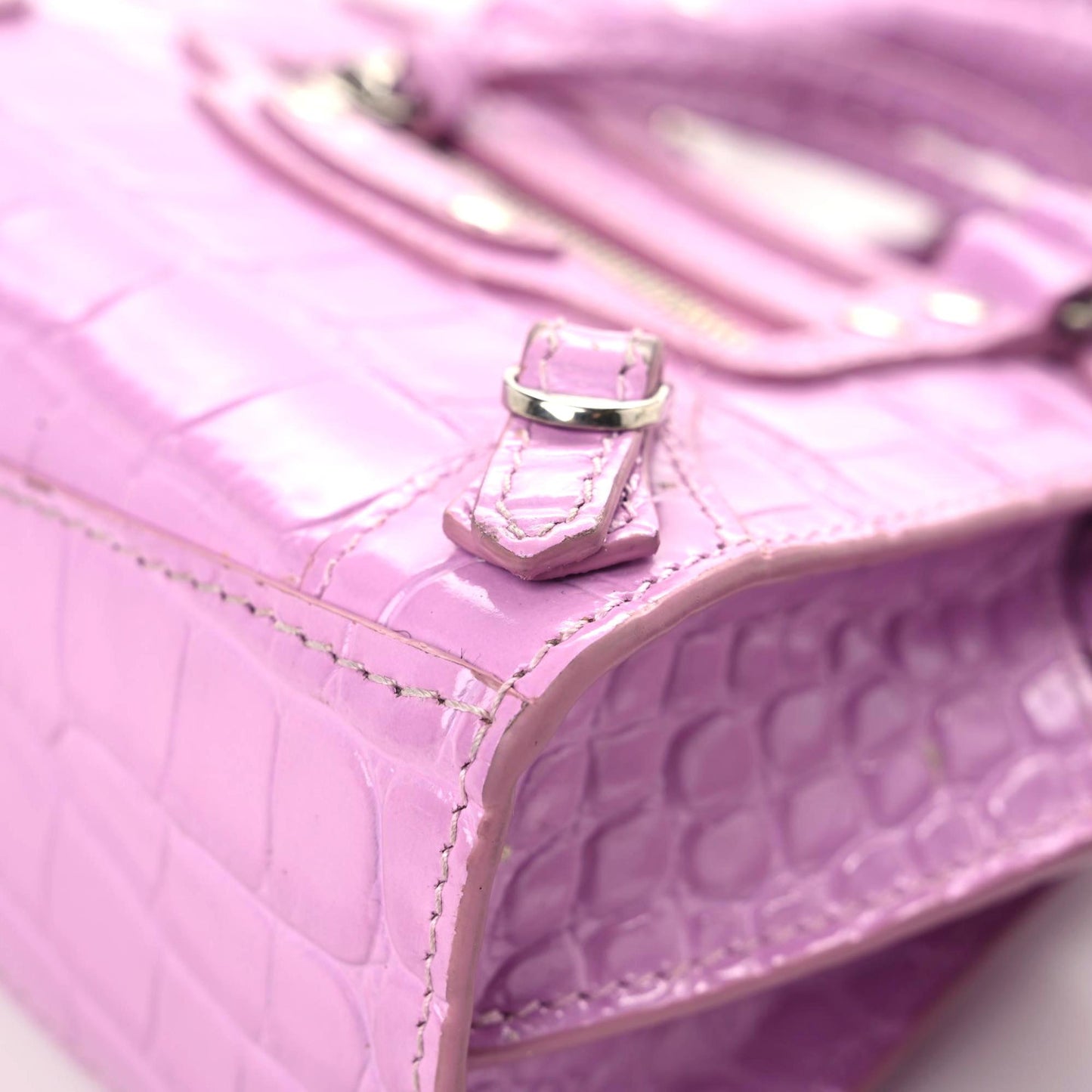 Calfskin Crocodile Embossed Neo Classic Silver Hardware Nano City Crossbody Lilac