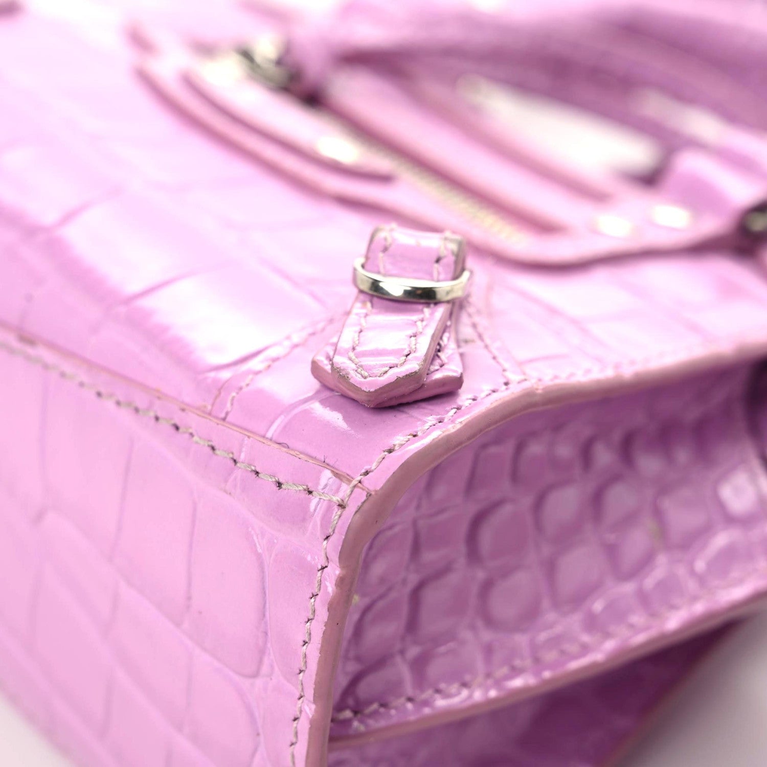 Balenciaga Calfskin Crocodile Embossed Neo Classic Silver Hardware Nano City Crossbody Lilac 6 of 14