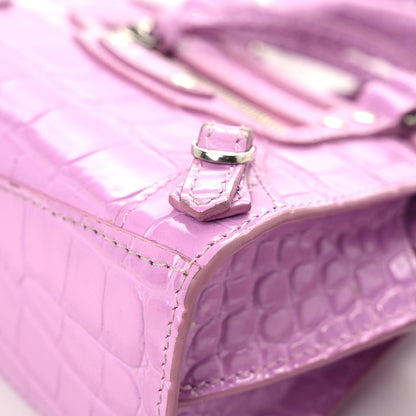 Balenciaga Calfskin Crocodile Embossed Neo Classic Silver Hardware Nano City Crossbody Lilac 6 of 14