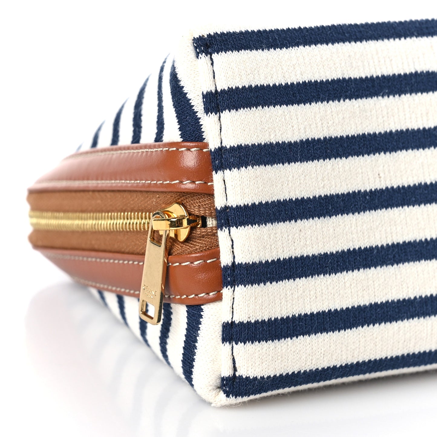 Canvas Calfskin Striped Triomphe Mini Clutch on Chain Navy